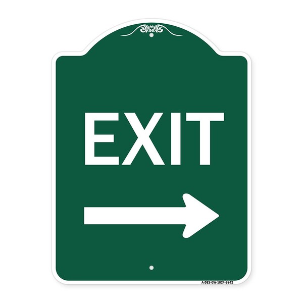 Exit With Right Arrow Heavy-Gauge Aluminum Architectural Sign, 24" H, 18" L, GW-1824-9842
